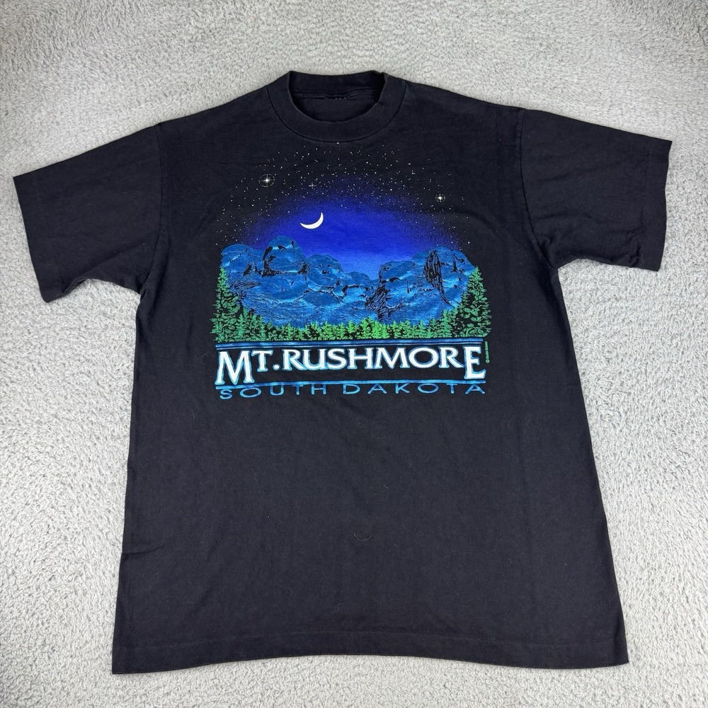 Vintage 90's Mt Rushmore Graphic T Shirt Adult Medium Black Short Sleeve Mens